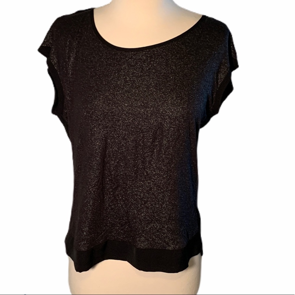 Black Glitter Top With Semi-Sheer Back, Hi-Low, S